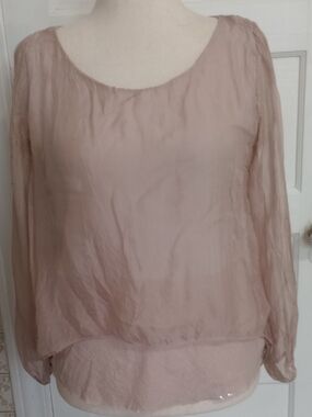 Mink-Colored Chiffon Blouse with Shimmer – Made in Italy